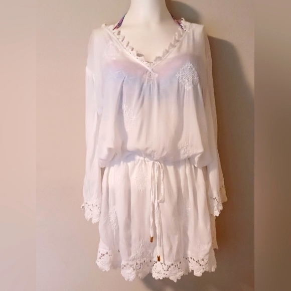 Gauzy White Embroidered Lace Trimmed Cover Up - Picture 2 of 7